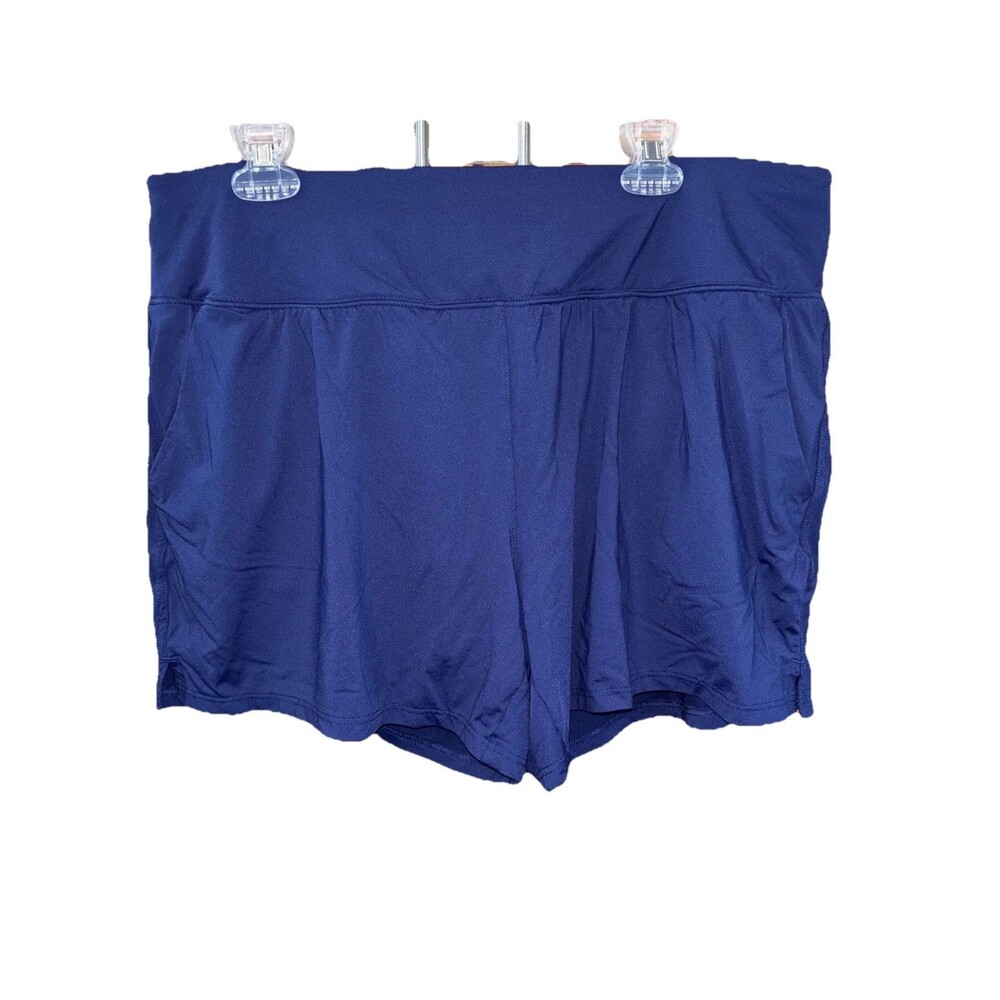 LANDS END navy blue Swim Shorts Zip pockets Women 18 XL Lined Elastic Waist